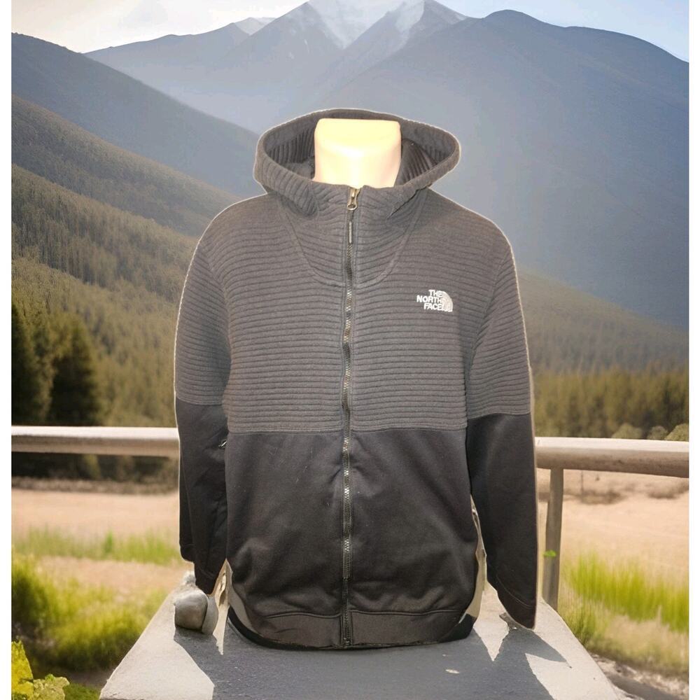 The North Face Men's Long Sleeve Black Full Zip Ribbed Hooded Sweatshirt Size XL